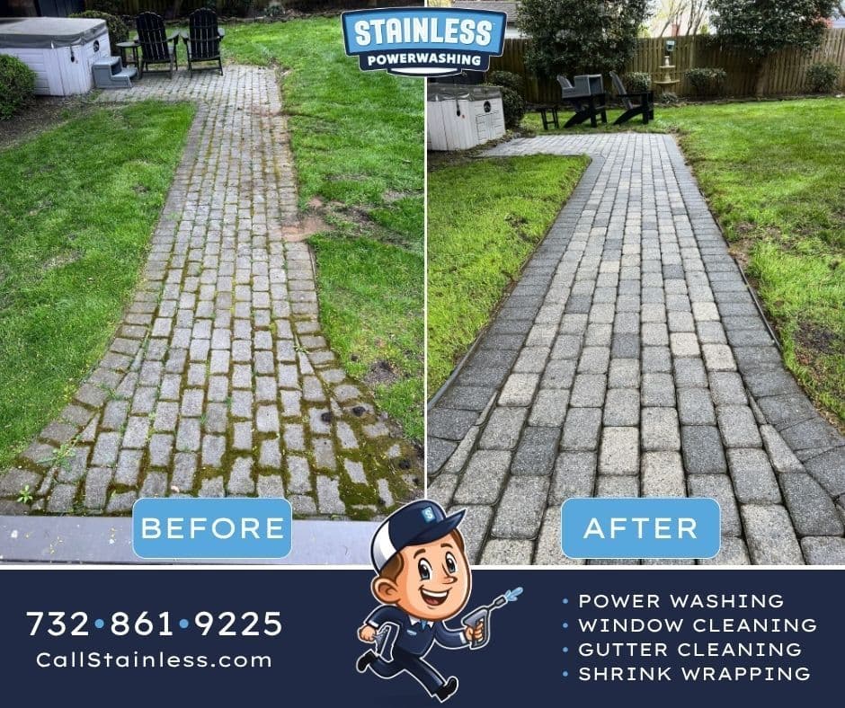 mossy paver pathway in rumson nj gets a full clean image