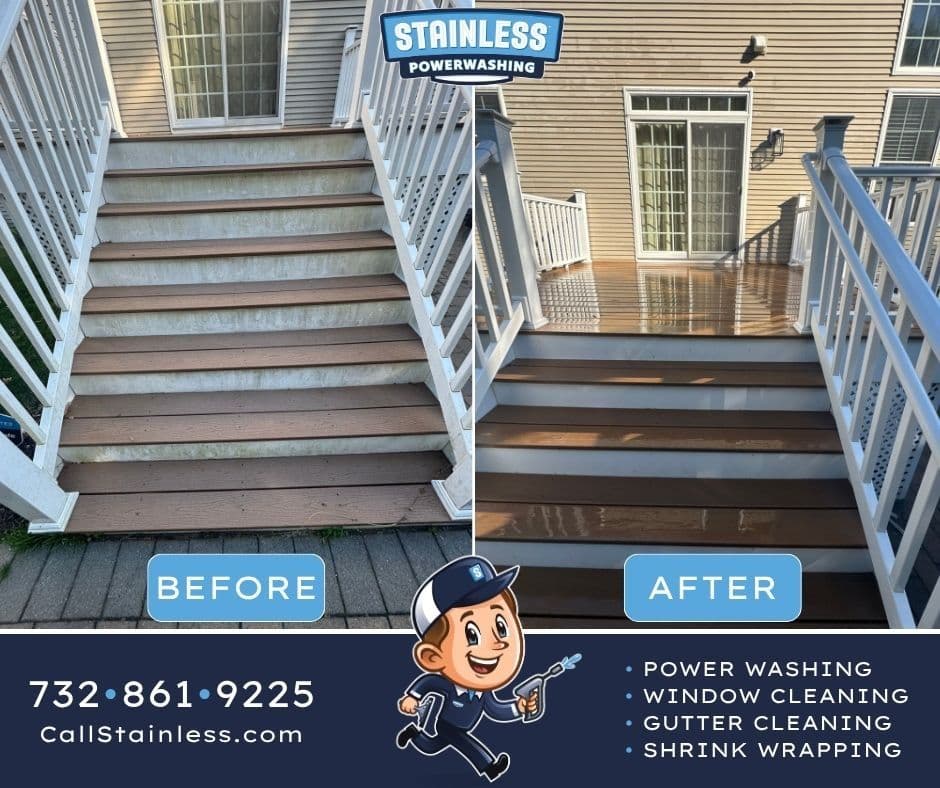 Deck Stairs Power Washed Clean in Freehold NJ image
