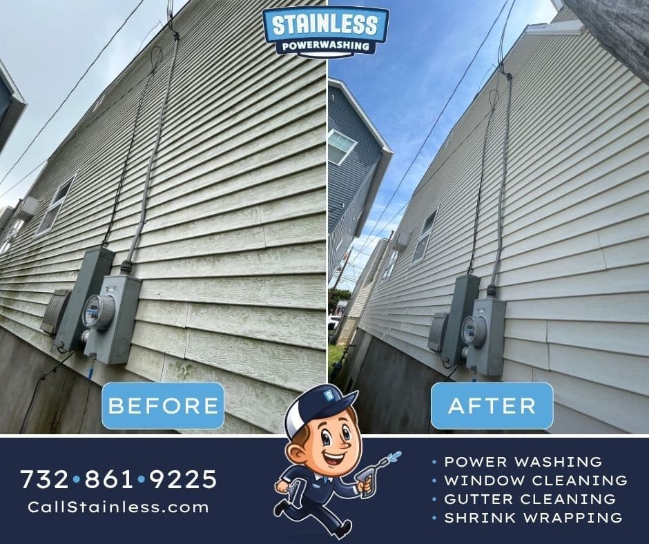 Project Siding Gone from Grimy Green to Bright White in Highlands NJ image