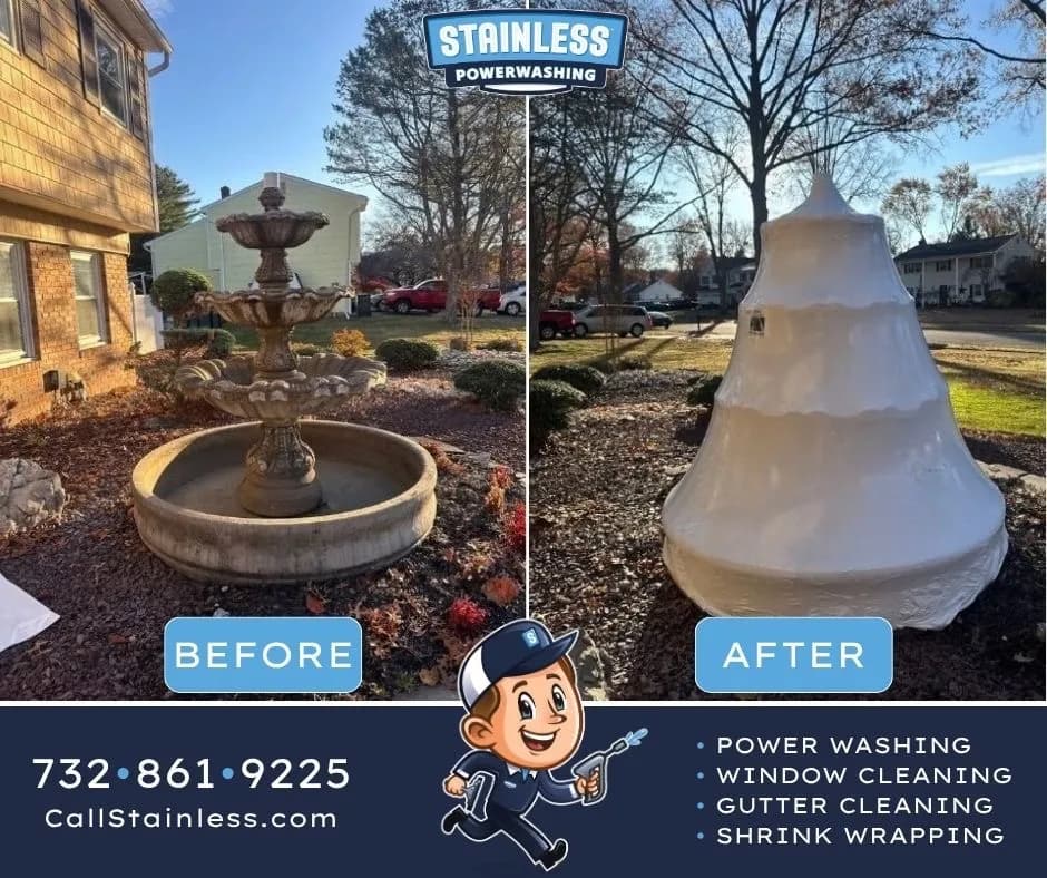 Shrink Wrapping a Backyard Fountain in Middletown NJ image