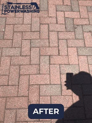 Cleaned brick pavers after power washing, showing vibrant colors and clear patterns.